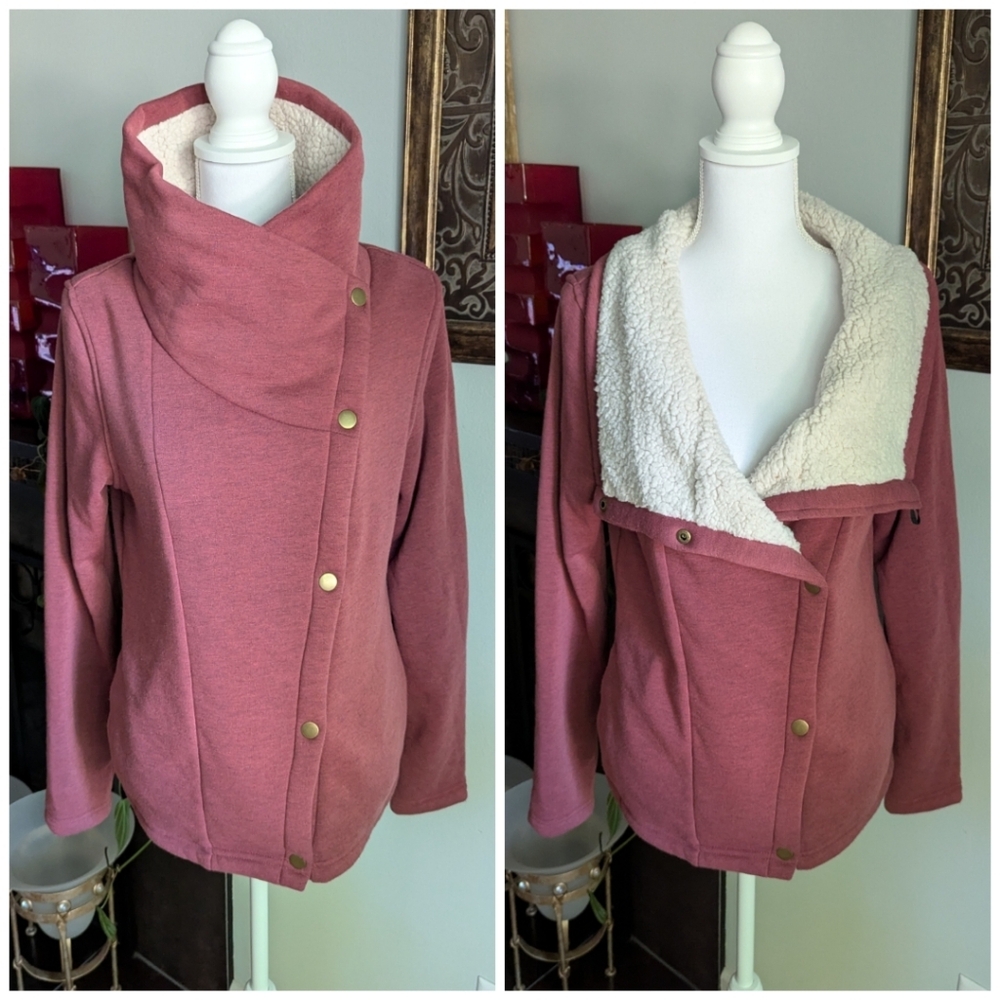 Columbia Sports Wear Fleece Lined Wide Collar Women's Medium Jacket Dusty Coral